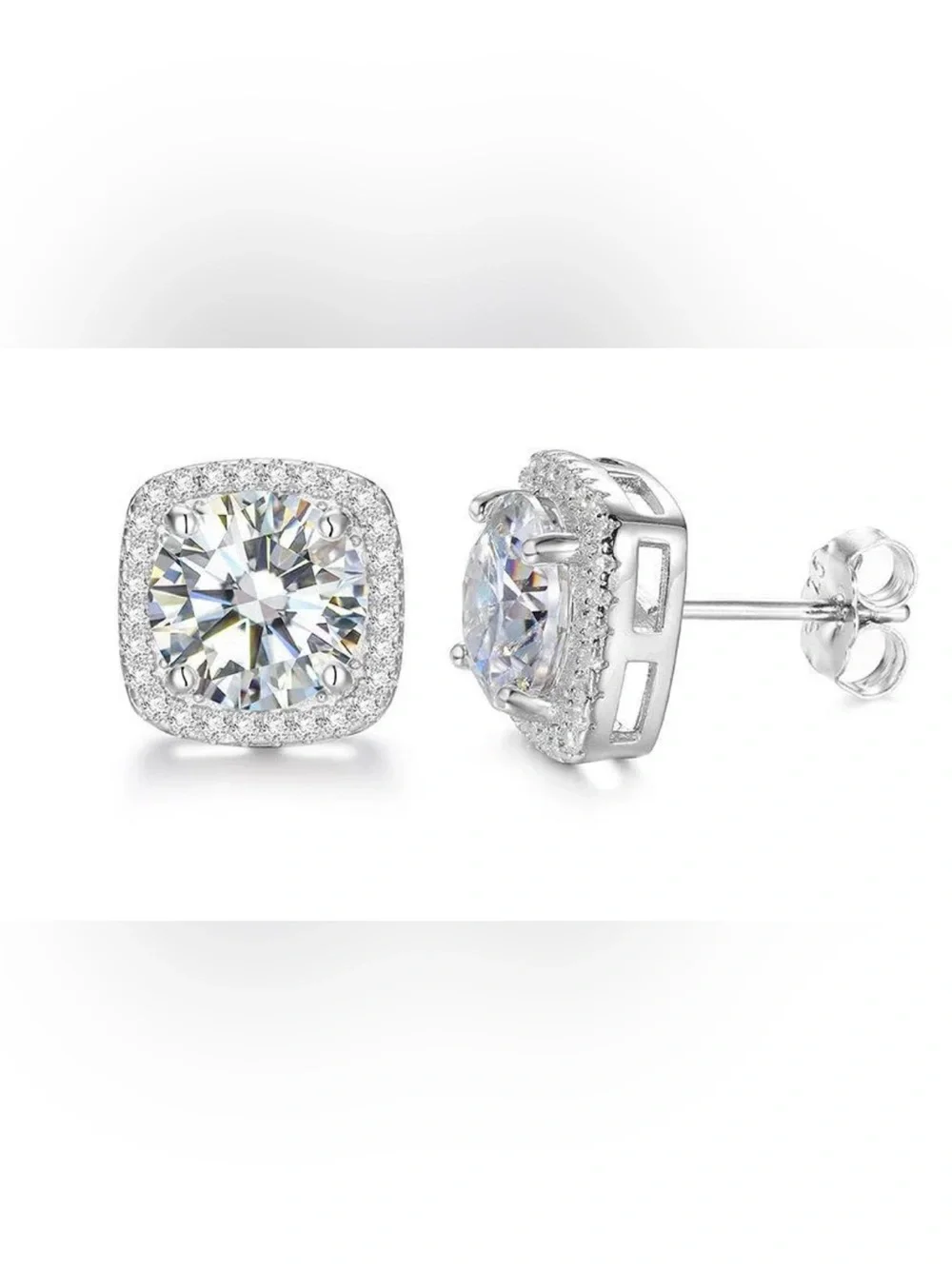 S925 Sterling Silver MOISSANITE 1ct Halo Stud Earrings